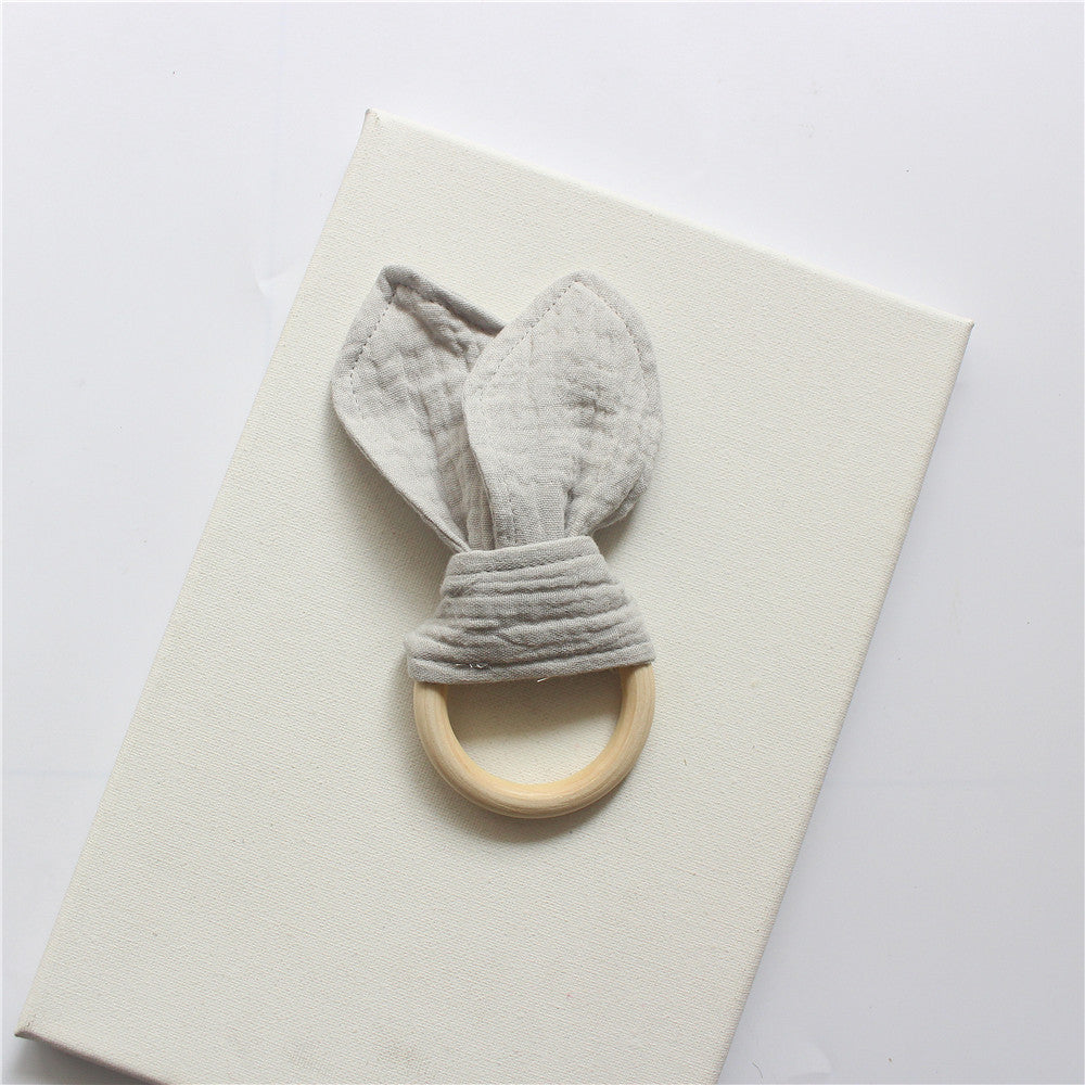 Baby Rabbit Ear Biting Ring Cotton Gauze Wooden Teething Toy