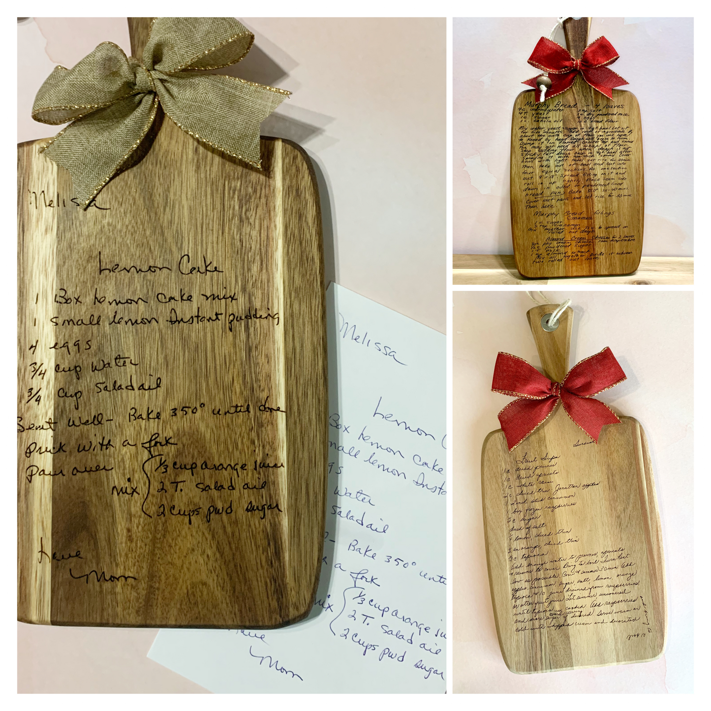 Hand written recipe cutting board