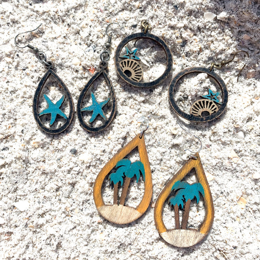 Laser cut wooden Beach Earrings