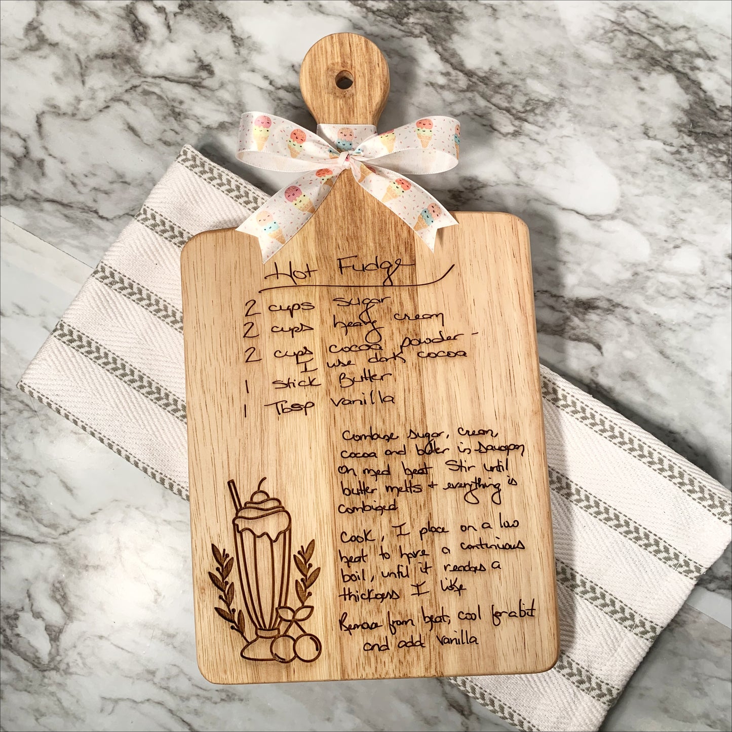 Hand written recipe cutting board