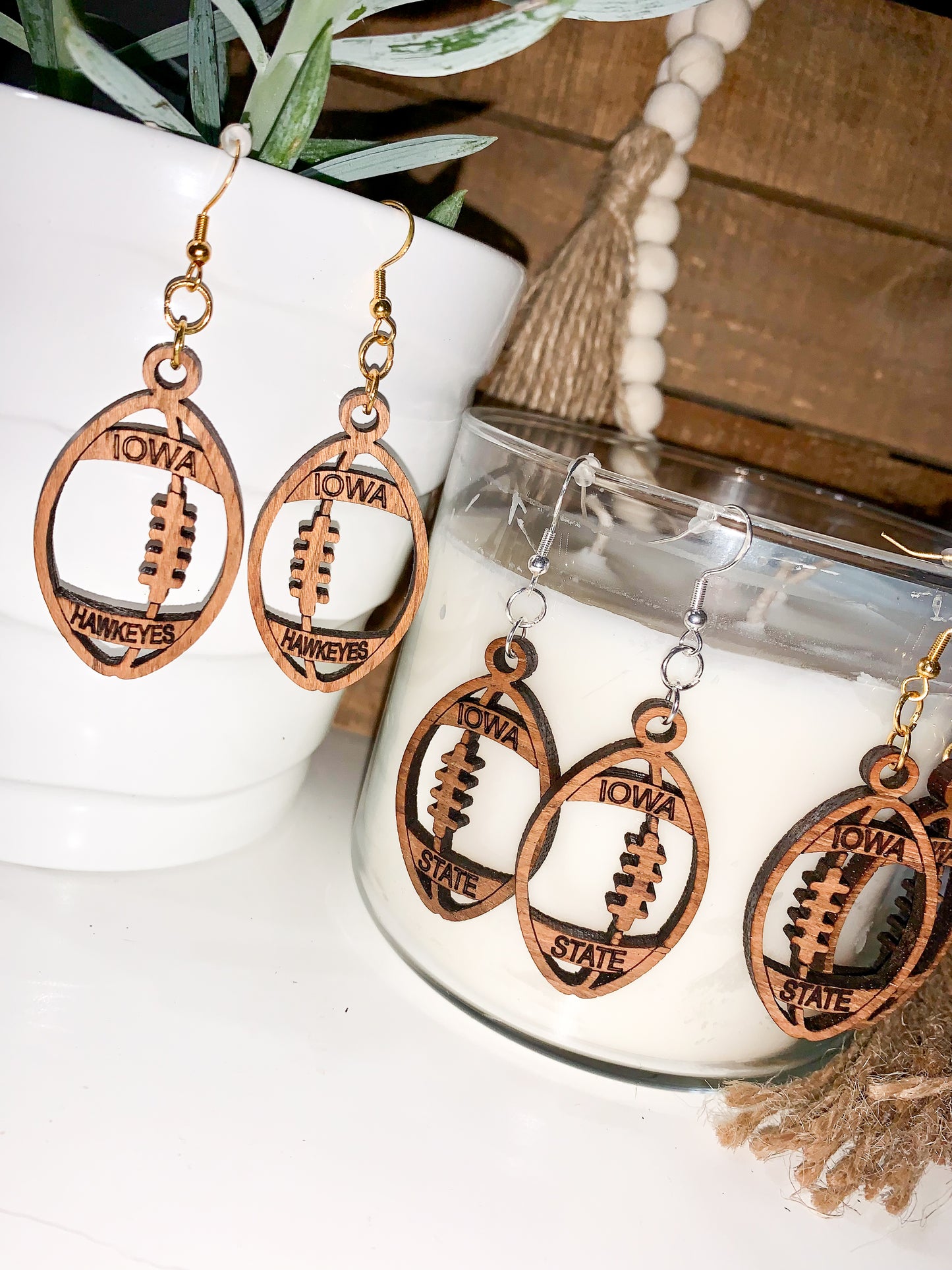 Football earrings / customizable / wooden earrings / dangle Earrings / Jewelry / gifts
