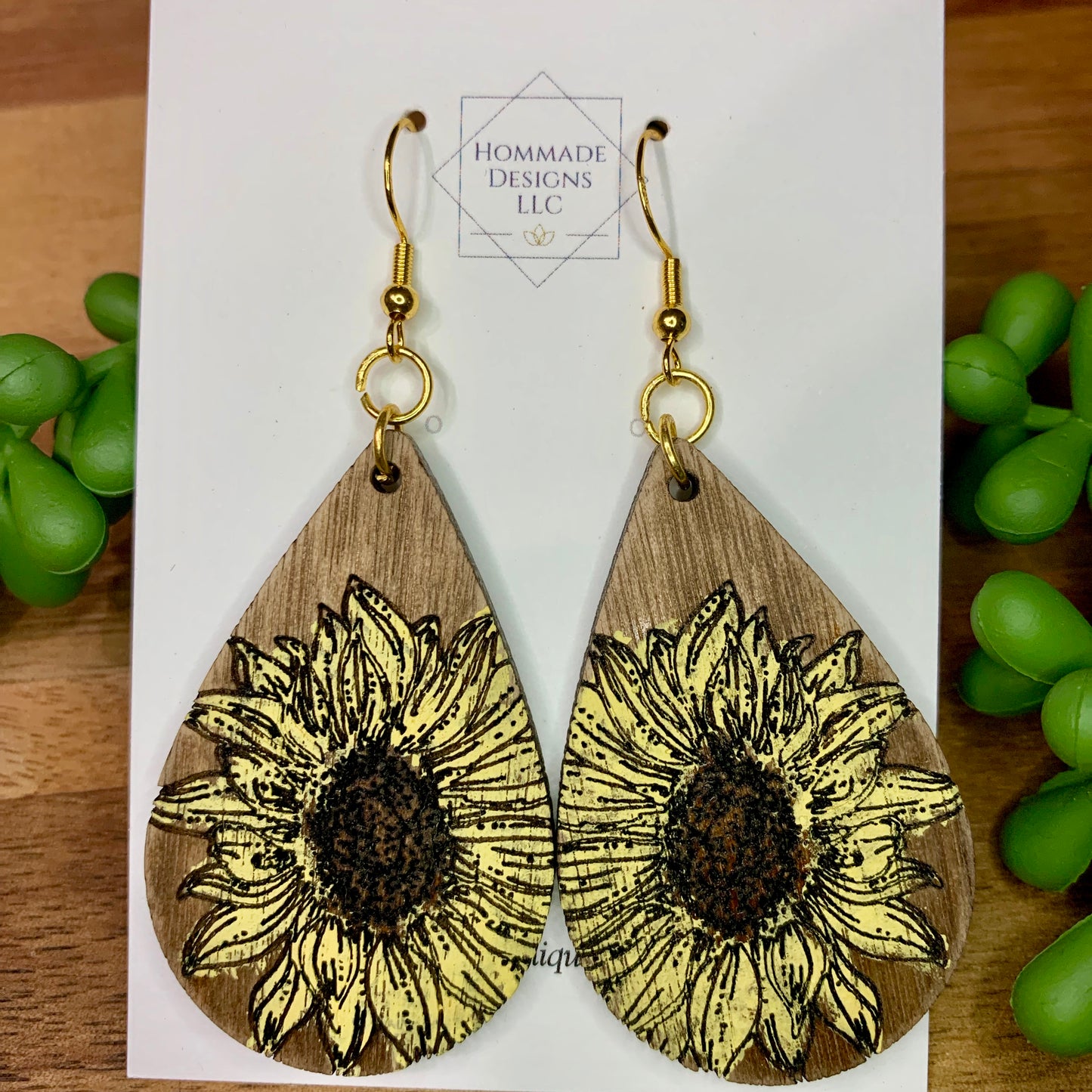 Hand Painted sunflower earrings  / laser engraved earrings