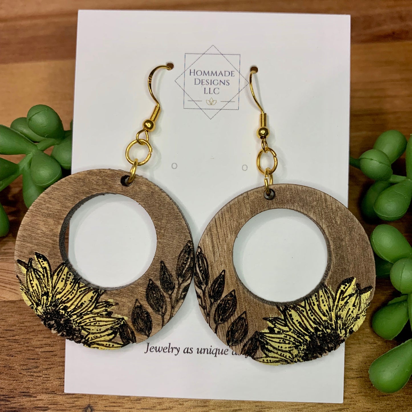 Hand Painted sunflower earrings  / laser engraved earrings