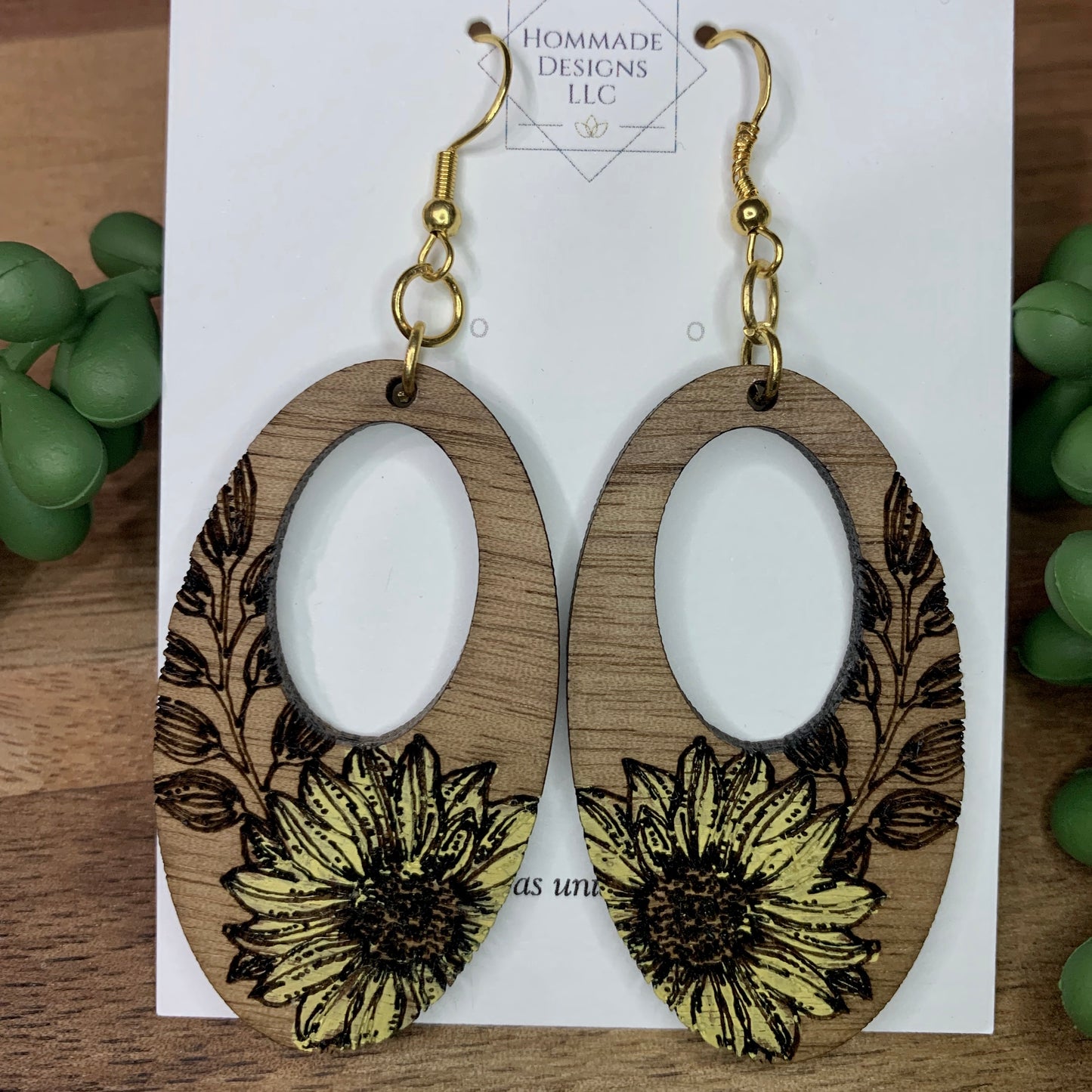 Hand Painted sunflower earrings  / laser engraved earrings